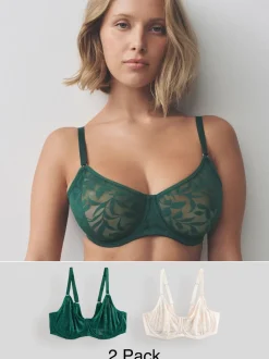 Groen/ecru - DD-G Lace Non Pad Full Cup Bras 2 Pack