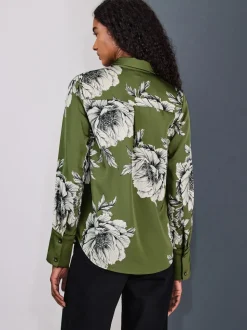 Groen/Ecru bloemenprint - Overhemd met lange mouwen