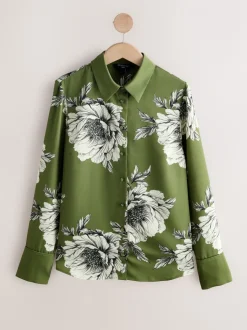 Groen/Ecru bloemenprint - Overhemd met lange mouwen