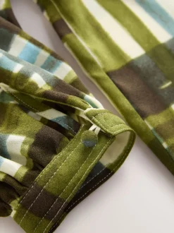 Groen/ecru geruit - Blouse met V-hals en lange mouwen