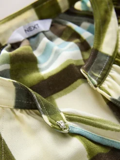 Groen/ecru geruit - Blouse met V-hals en lange mouwen