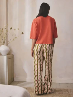 Groen/ecru gestreept - Katoenen pyjama met korte mouw