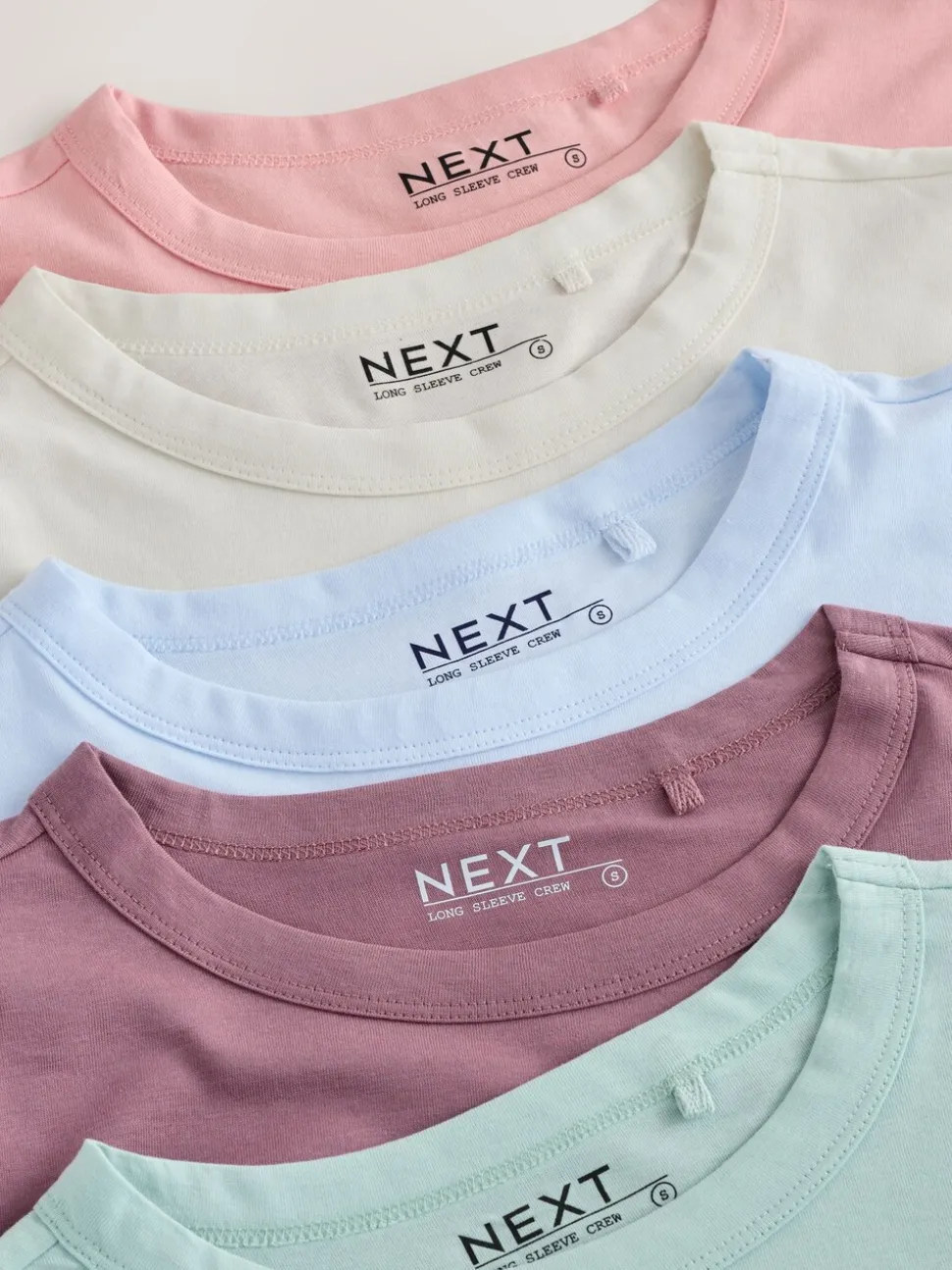 Groen/Paars/Blauw/Ecru/Roze - Set van 5 stuks 100% katoenen T-shirts met lange mouwen