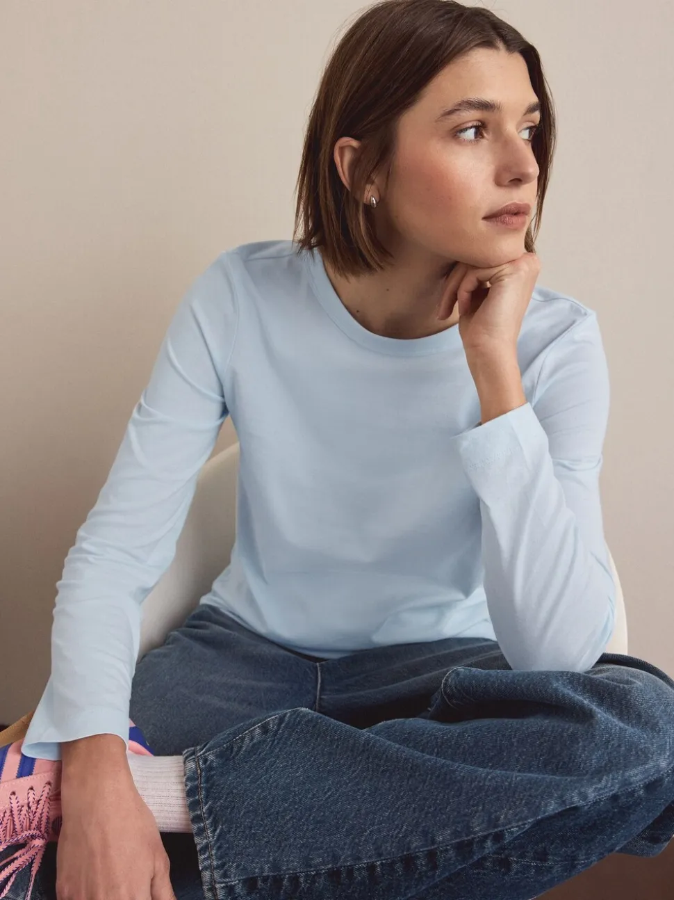 Groen/Paars/Blauw/Ecru/Roze - Set van 5 stuks 100% katoenen T-shirts met lange mouwen