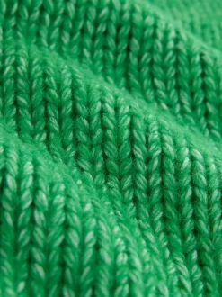 Groen/roze hart - Grof gebreide Staande Hals Trui Met Wol