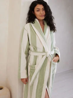 Groen/wit - Chelsea Peers 100% Cotton Towelling Dressing Gown