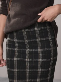Groen/zwart - Check Brushed Pencil Skirt