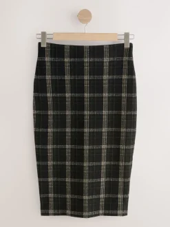 Groen/zwart - Check Brushed Pencil Skirt