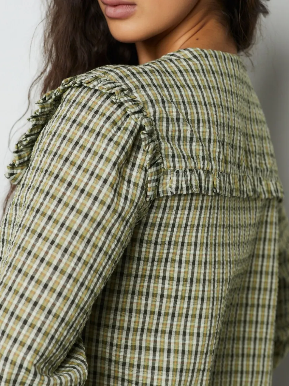 Groen/zwart geruit - Oversized Collar Long Sleeve Blouse