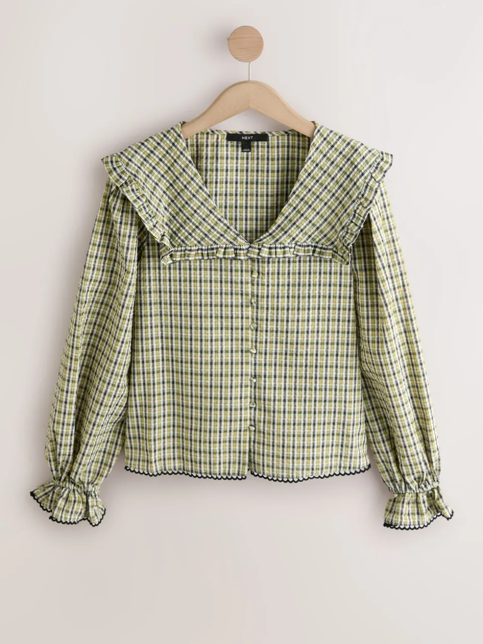 Groen/zwart geruit - Oversized Collar Long Sleeve Blouse
