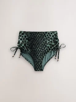 Groen/Zwart luipaardprint - Bikinibroekje met rimpeling