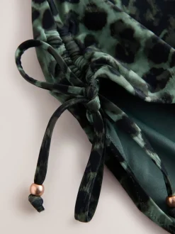 Groen/Zwart luipaardprint - Bikinibroekje met rimpeling