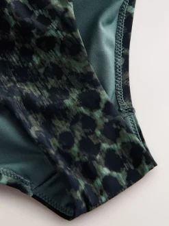 Groen/Zwart luipaardprint - Bikinibroekje met rimpeling