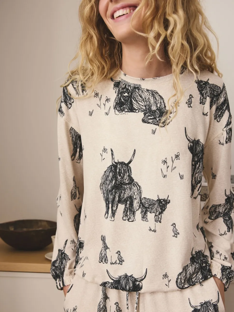 Havermout Hamish The Highland Cow - Behaaglijke pyjama met lange mouwen