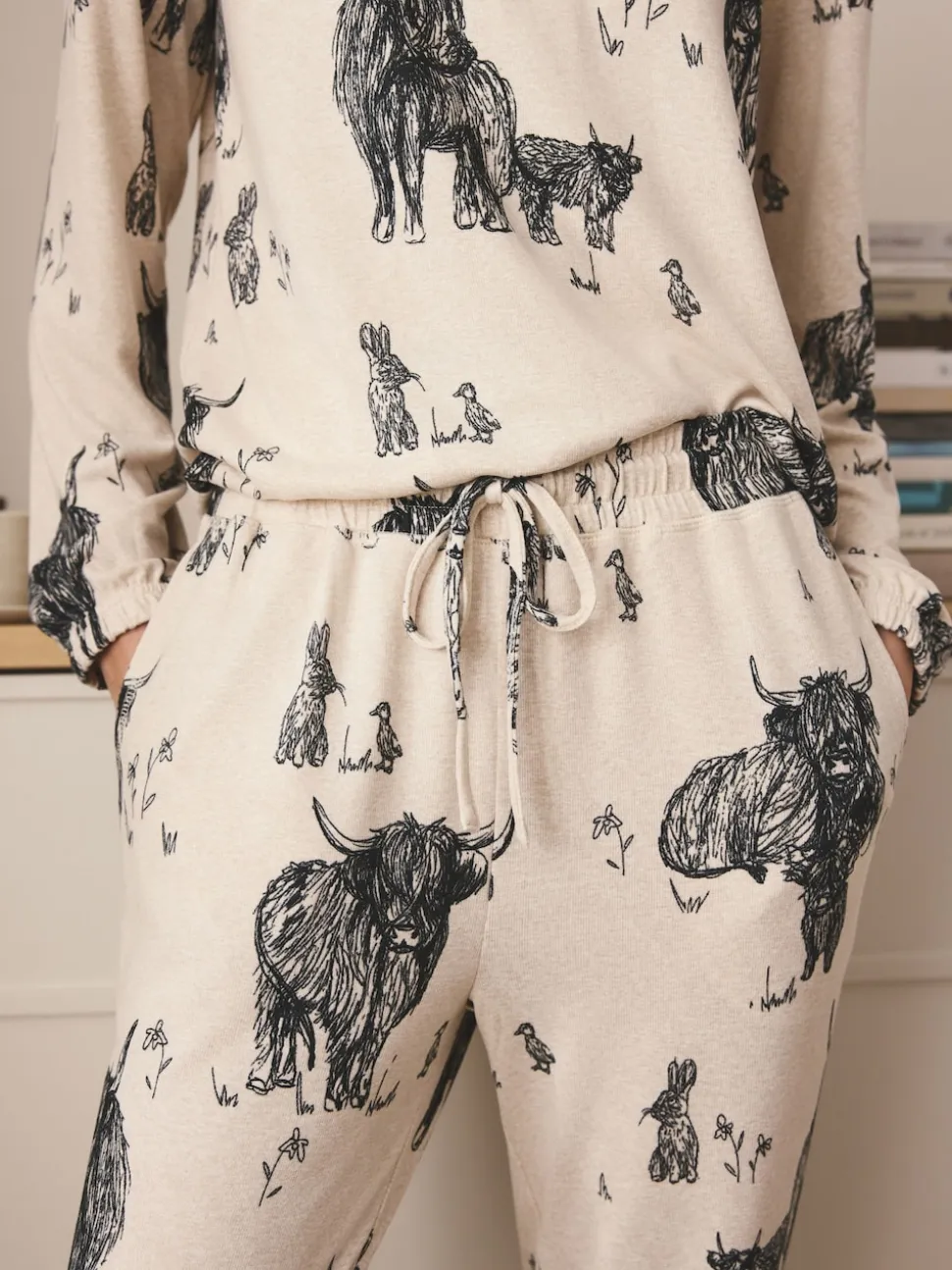 Havermout Hamish The Highland Cow - Behaaglijke pyjama met lange mouwen