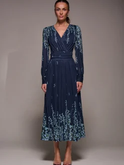 Hemelsblauw - Jolie Moi Long Sleeve Printed Mesh Midaxi Dress