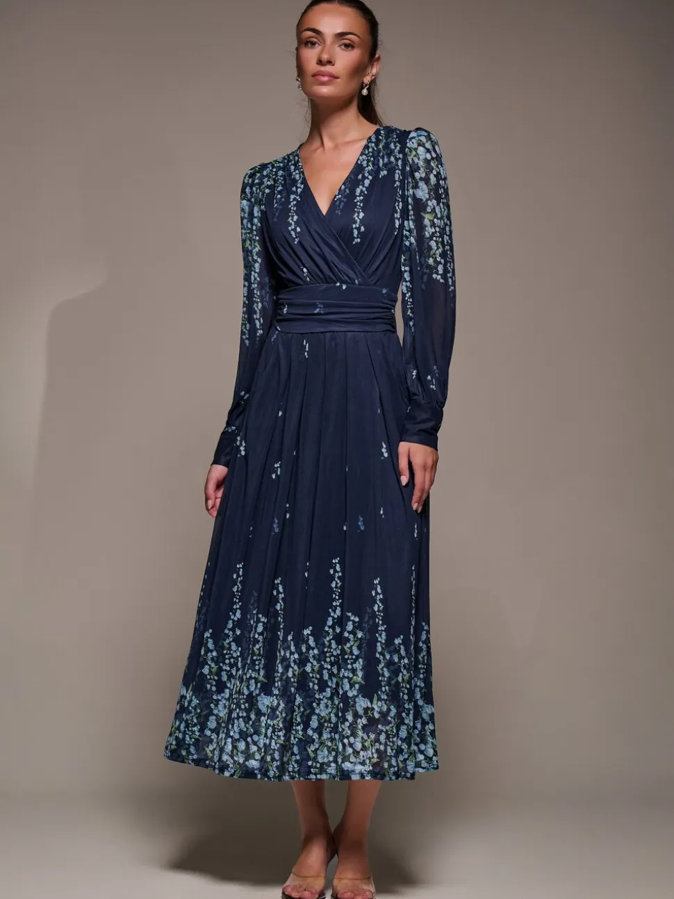 Hemelsblauw - Jolie Moi Long Sleeve Printed Mesh Midaxi Dress