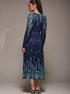 Hemelsblauw - Jolie Moi Long Sleeve Printed Mesh Midaxi Dress