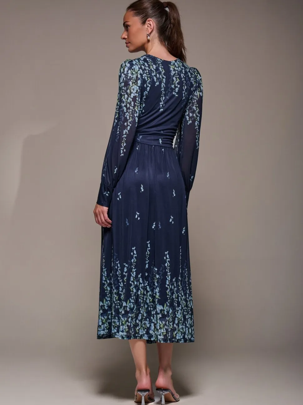 Hemelsblauw - Jolie Moi Long Sleeve Printed Mesh Midaxi Dress