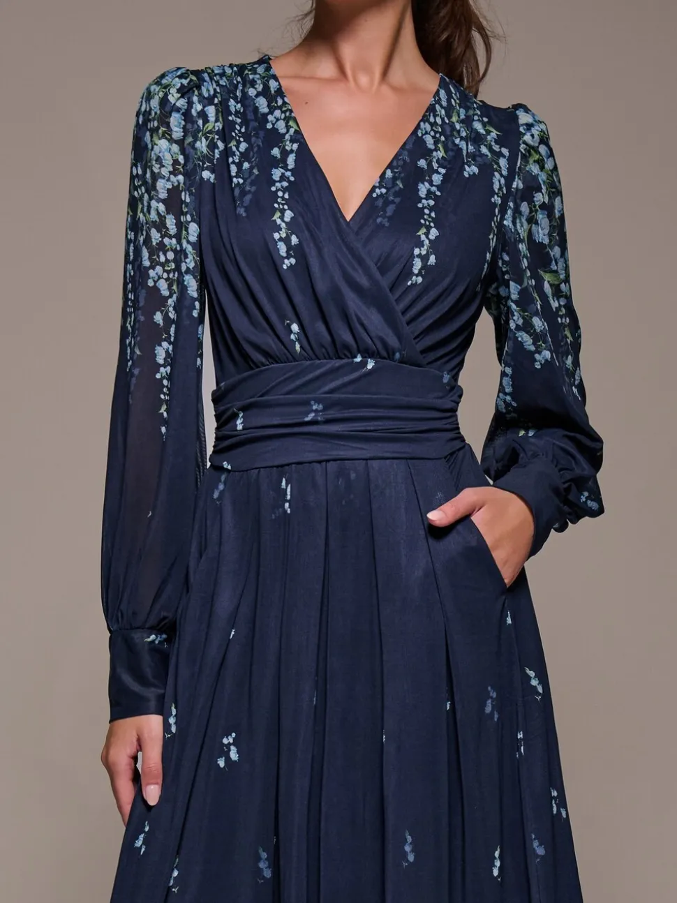 Hemelsblauw - Jolie Moi Long Sleeve Printed Mesh Midaxi Dress