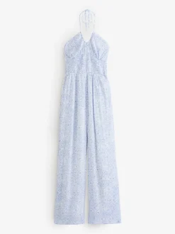 Hollister Blue Smocked Waist Multi Way Strapless Jumpsuit