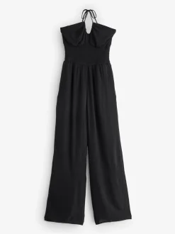 Hollister Smocked Waist Multi Way Strapless Black Jumpsuit