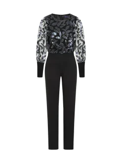 Hot Squash - Blauwe ponté jumpsuit met blousonmouwen
