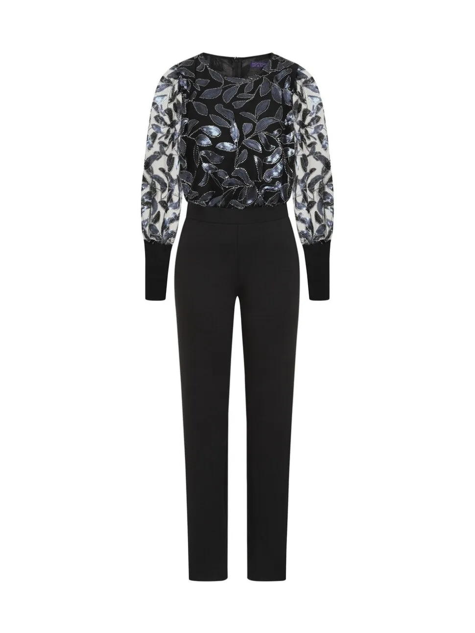 Hot Squash - Blauwe ponté jumpsuit met blousonmouwen