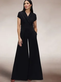 Hot Squash Black Cap Sleeved Wide Leg Jumpsuit