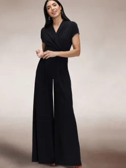 Hot Squash Black Cap Sleeved Wide Leg Jumpsuit