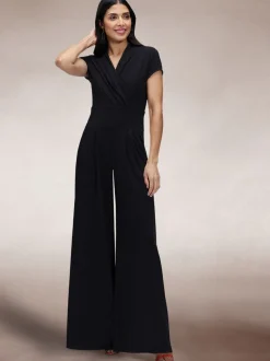 Hot Squash Black Cap Sleeved Wide Leg Jumpsuit