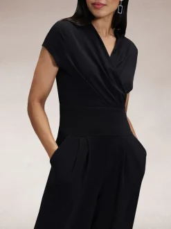 Hot Squash Black Cap Sleeved Wide Leg Jumpsuit