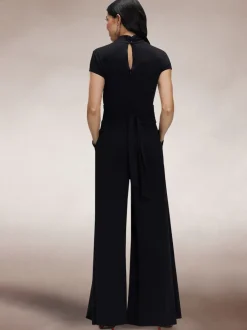 Hot Squash Black Cap Sleeved Wide Leg Jumpsuit