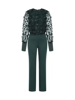 Hot Squash Groene jumpsuit van pontéstof met blousonmouwen