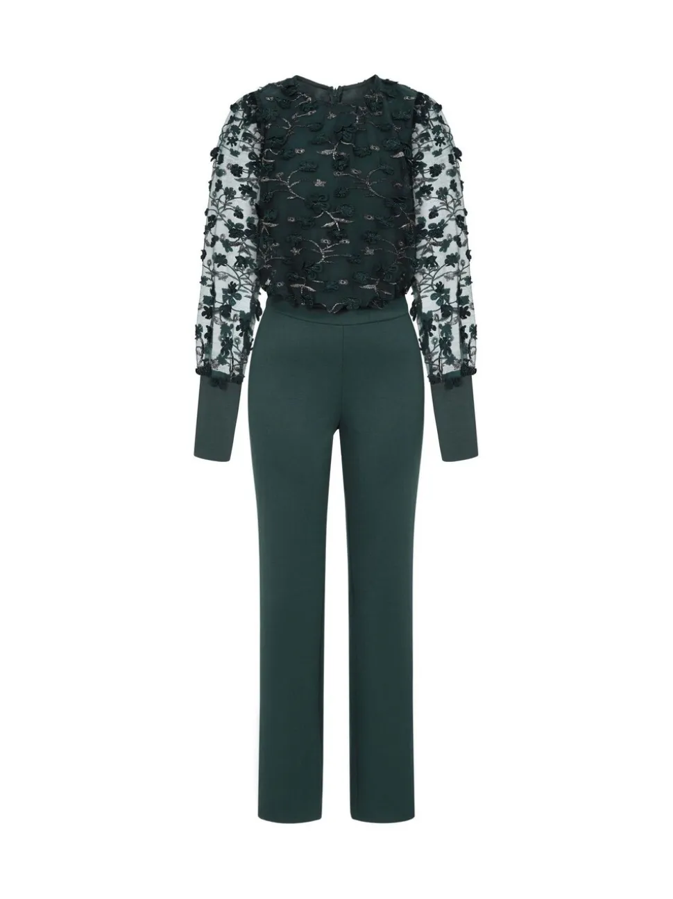 Hot Squash Groene jumpsuit van pontéstof met blousonmouwen