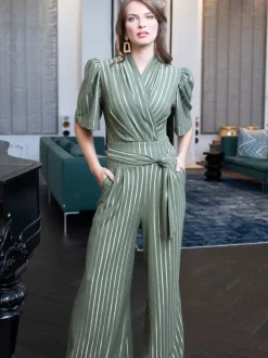 Hot Squash groene jumpsuits met wijde pijpen en gouden strepen