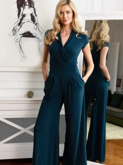 Hot Squash Petite - Blauwe jumpsuit met wijde pijpen