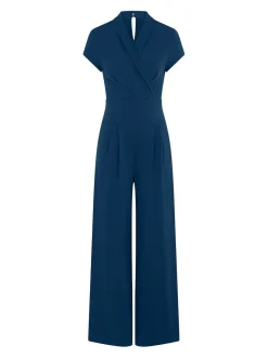 HotSquash - Blauwgroene jumpsuit met kapmouwtjes en wijde pijpen