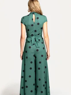 HotSquash groene jersey jumpsuit met wijduitlopende pijpen