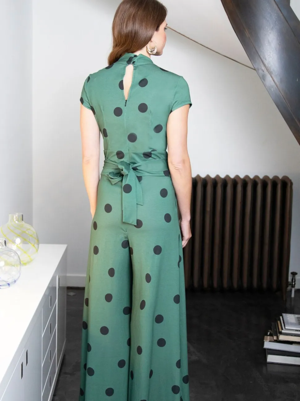 HotSquash groene jersey jumpsuit met wijduitlopende pijpen