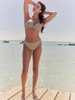 Houtblok Khaki Groen/Cream folie - Bikinibeugeltop met vulling en lage decolleté