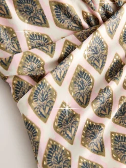 Houtblok Khaki Groen/Cream folie - Utrim Diep uitgesneden zwempak met buikcorrectie