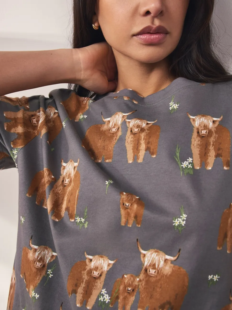 Houtskoolgrijze Hamish The Highland Cow - Set van 100% katoenen shortpyjama