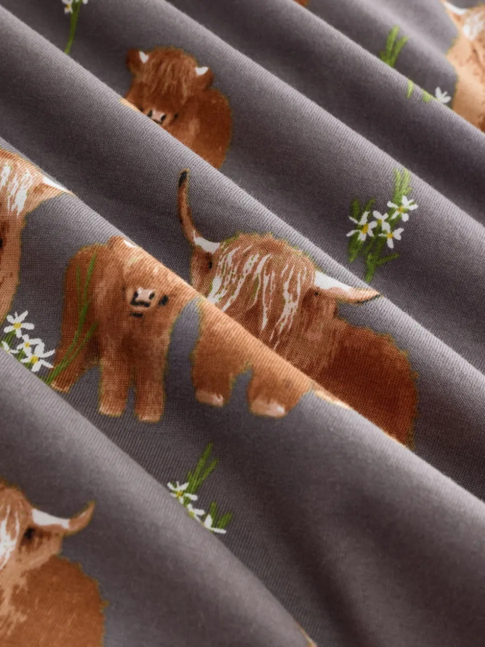 Houtskoolgrijze Hamish The Highland Cow - Set van 100% katoenen shortpyjama