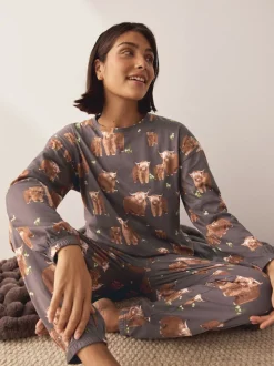 Houtskoolgrijze Hamish The Highland Cow - Pyjama met lange mouwen