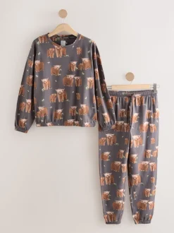 Houtskoolgrijze Hamish The Highland Cow - Pyjama met lange mouwen