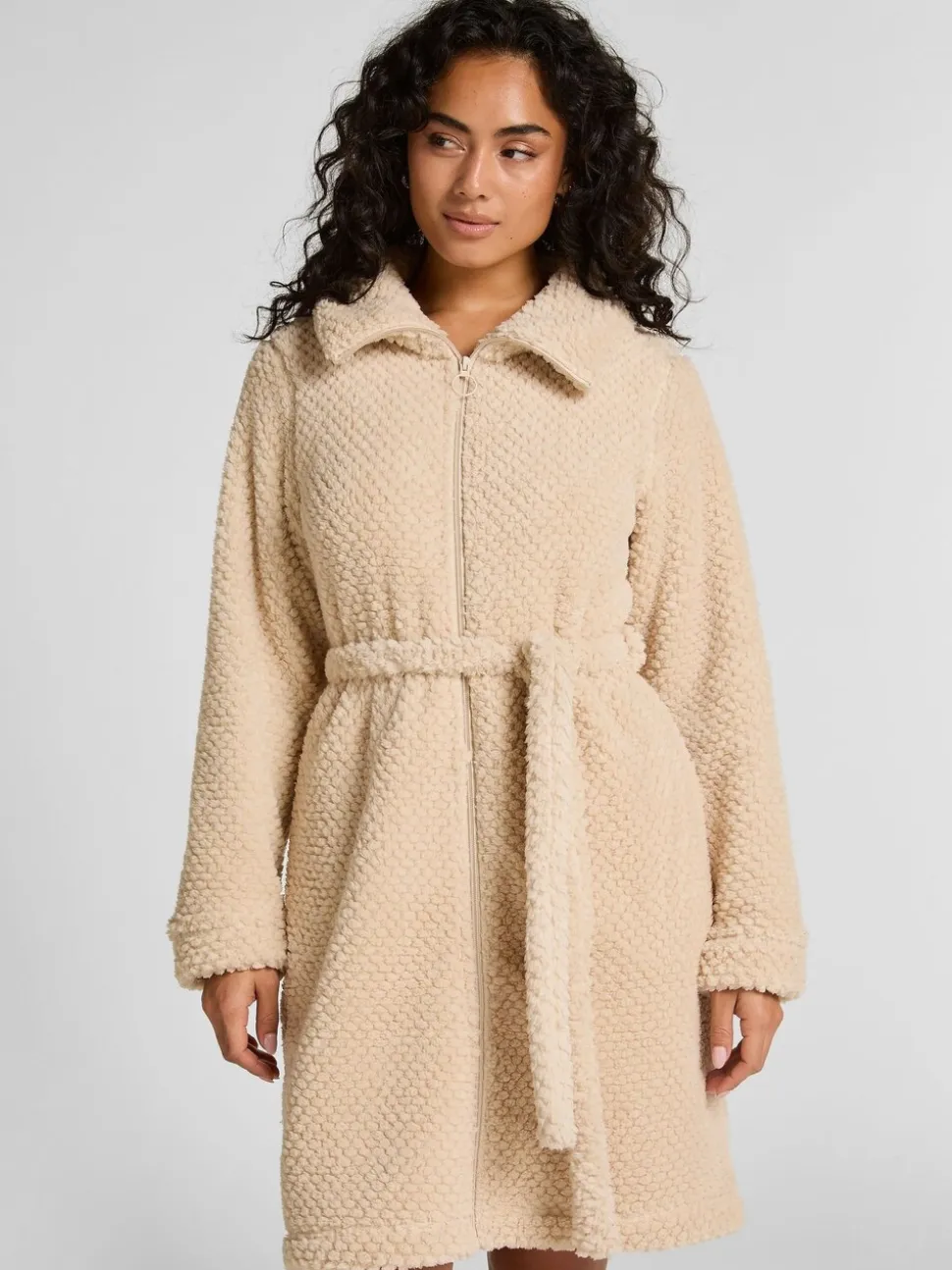 Hunkemoller Cream Fleece Zip Bathrobe