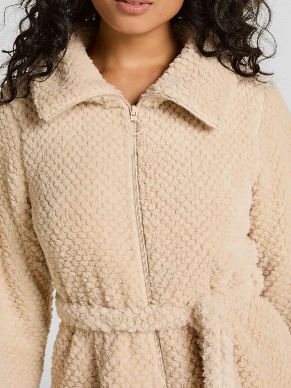 Hunkemoller Cream Fleece Zip Bathrobe
