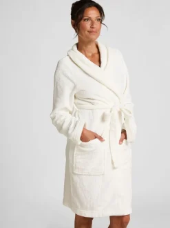 Hunkemoller Short Flannel Fleece Embossed Dot White Robe