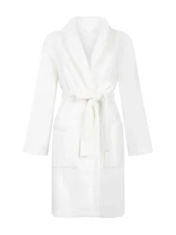 Hunkemoller Short Flannel Fleece Embossed Dot White Robe